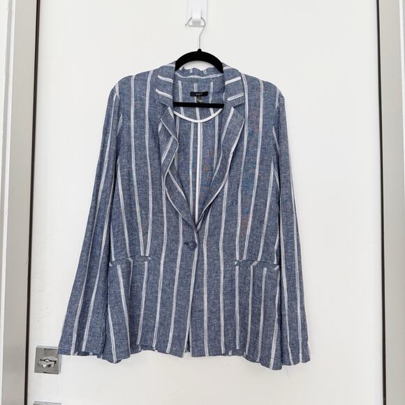 DREW Striped Blue and White Linen Blazer - Picture 1 of 5